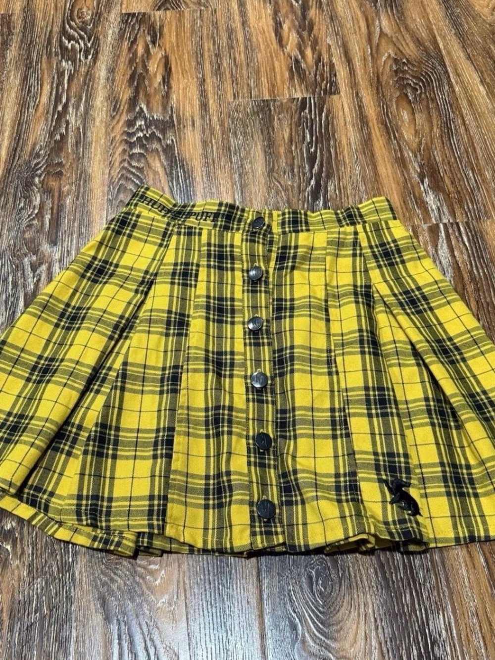 Yellow Plaid Button-Front Mini Skirt